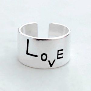 Silver Wide Print LOVE Inspirational Ring